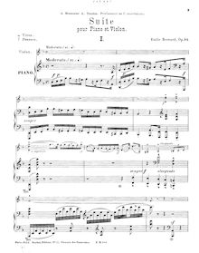 Score, violon , Op.34, Suite for Piano and Violin, D minor, Bernard, Émile