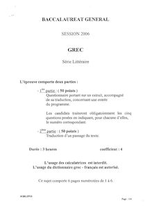 Grec 2006 Littéraire Baccalauréat général