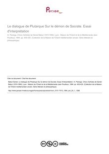 Le dialogue de Plutarque Sur le démon de Socrate. Essai d interprétation - article ; n°1 ; vol.24, pg 405-430