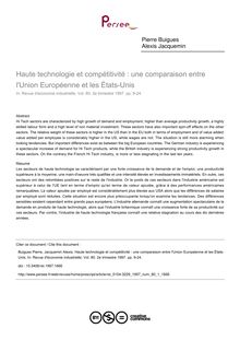 Haute technologie et compétitivité : une comparaison entre l Union Européenne et les États-Unis - article ; n°1 ; vol.80, pg 9-24
