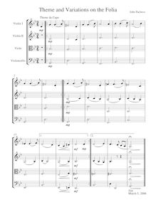 Partition Theme da Capo, Theme et Variations on pour Folia, Pacheco, John Manuel