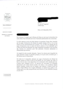 Lettre de Serge Dassault aux sénateurs concernant son immunité parlementaire