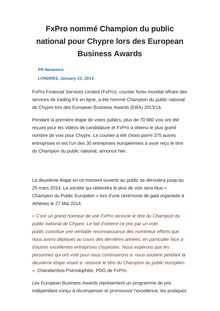 FxPro nommé Champion du public national pour Chypre lors des European Business Awards