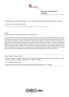 Chiffrage et déchiffrage : les institutions démographiques dans l Inde du Sud coloniale - article ; n°4 ; vol.47, pg 815-840