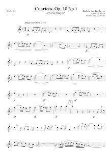 Partition violon 1, corde quatuor No.1, Op.18/1, F major, Beethoven, Ludwig van par Ludwig van Beethoven