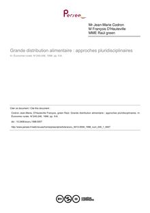 Grande distribution alimentaire : approches pluridisciplinaires - article ; n°1 ; vol.245, pg 5-8