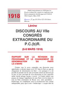 DISCOURS AU VIIe CONGRÈS EXTRAORDINAIRE DU P.C.(b)R.