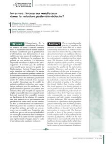 Internet : intrus ou médiateur dans la relation patient/médecin ? - article ; n°2 ; vol.8, pg 87-92
