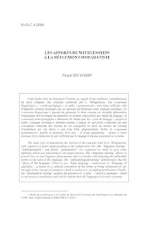 Les apports de Wittgenstein à la réflexion comparatiste - article ; n°4 ; vol.57, pg 899-920