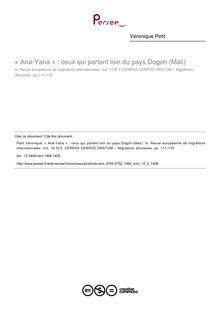 « Ana-Yana » : ceux qui partent loin du pays Dogon (Mali) - article ; n°3 ; vol.10, pg 111-135