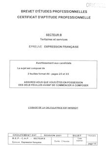Français 2001 BEP - Distribution et magasinage