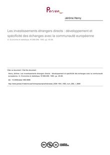 Les investissements étrangers directs : développement et spécificité des échanges avec la communauté européenne - article ; n°1 ; vol.268, pg 45-58