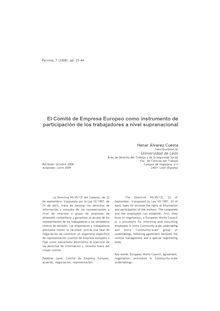 El Comité de Empresa Europeo como instrumento de participación de los trabajadores a nivel supranacional