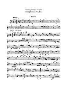 Partition hautbois 1, 2, Symphony No.103, Drum Roll, E♭ Major, Haydn, Joseph