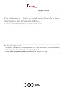 Paul Le Boulanger : Histoire du Laos français. Essai d une étude chronologique des principautés laotiennes - article ; n°1 ; vol.30, pg 423-430