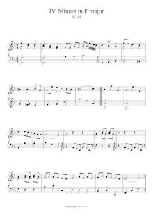 Partition Minuet en F major, K.1d, Nannerl s Music Book, Mozart, Wolfgang Amadeus