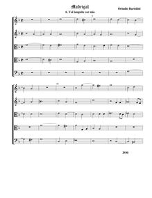 Partition Voi languite cor mio - partition complète (Tr Tr T T B), Madrigali a 5 voci, Libro 1