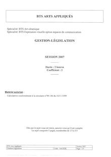 Gestion - législation 2007 BTS Art céramique