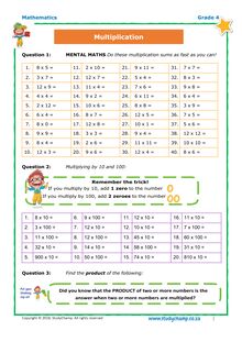 Grade 4 Maths Workbook: Multiplication