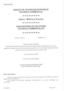 Proposition de solutions technico - commerciales 2007 Matérieux souples BTS Technico-commercial