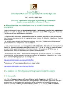 FormaVie 2011 : Alimentation humaine, une approche individuelle ...
