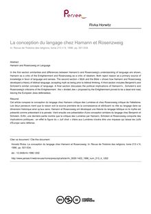 La conception du langage chez Hamann et Rosenzweig - article ; n°4 ; vol.213, pg 501-534