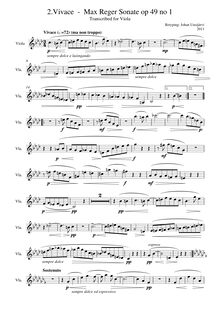 Partition , Vivace - partition de viole de gambe (alternate), 2 sonates pour clarinette (ou viole de gambe), Op.49