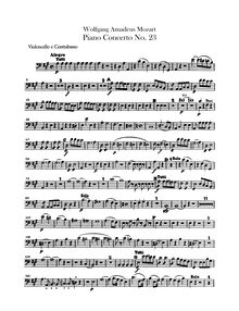 Partition violoncelles / Basses, Piano Concerto No.23, A major, Mozart, Wolfgang Amadeus