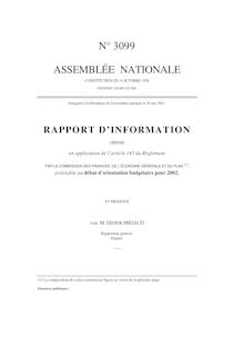 Rapport d information déposé par la Commission des finances, de l économie générale et du plan, préalable au débat d orientation budgétaire pour 2002