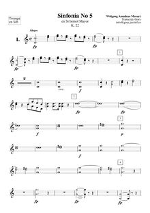 Partition cor 1/2 (en B♭), Symphony No.5, B♭ major, Mozart, Wolfgang Amadeus