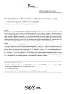 Un tricentenaire : 1693-1993. M. de La Galissonnière (1693-1756) le vainqueur de Minorque (1756) - article ; n°1 ; vol.16, pg 99-116