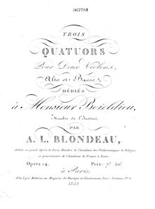 Partition violon 2, 3 corde quatuors, Blondeau, Auguste Louis