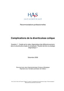 Complications de la diverticulose colique - Complications diverticulose colique - Argumentaire question 1