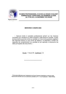 Epreuve écrite 2009 Examen professionnel Adjoint administratif territorial de 1ère classe