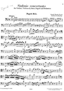 Partition basson , partie, Concertante en B♭ major, Sinfonia No.105