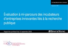 Évaluation à mi-parcours des incubateurs d’entreprises innovantes liés à la recherche publique - rapport de synthèse, 2003