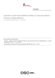 Lippmann L action des répétitions isolées sur des associations de force et d âge différents - compte-rendu ; n°1 ; vol.11, pg 632-637