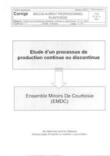 Corrige BACPRO PLASTURGIE Etude d un procede de production continue ou discontinue 2003