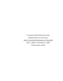 Commonwealth of Pennsylvania - Department of Corrections - State  Correctional Institution At Frackville