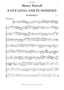 Partition ténor (G clef), Fantazias et en Nomines, Purcell, Henry