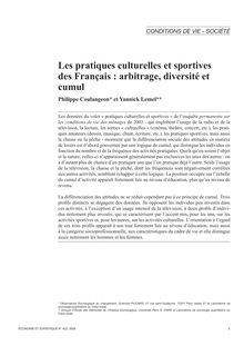 Les pratiques culturelles et sportives des Français : arbitrage, diversité et cumul - article ; n°1 ; vol.423, pg 3-30