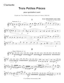 Partition clarinette , partie (B♭), Drei kleine Vortragsstücke, Trois petites pièces pour piano à 4 mains