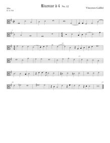 Partition Tenor1 viole de gambe, alto clef, Intavolature de lauto, madrigali e ricercare par Vincenzo Galilei