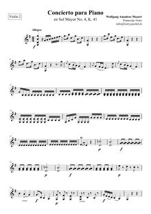 Partition violons II, Piano Concerto No.4, G major, Mozart, Wolfgang Amadeus