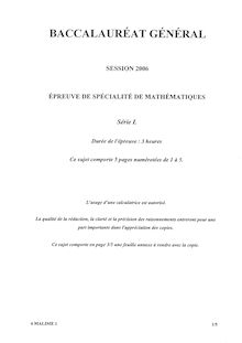 Mathématiques Spécialité 2006 Littéraire Baccalauréat général