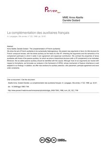 La complémentation des auxiliaires français - article ; n°122 ; vol.30, pg 32-61