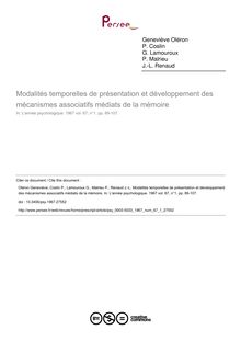 Modalités temporelles de présentation et développement des mécanismes associatifs médiats de la mémoire - article ; n°1 ; vol.67, pg 89-107