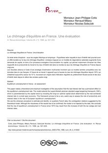 Le chômage d équilibre en France. Une évaluation - article ; n°3 ; vol.49, pg 921-935