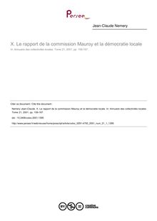 Le rapport de la commission Mauroy et la démocratie locale - article ; n°1 ; vol.21, pg 159-167