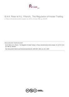 B.A.K. Rider et H.L. Ffrench,  The Régulation of lnsider Trading - note biblio ; n°2 ; vol.32, pg 495-497